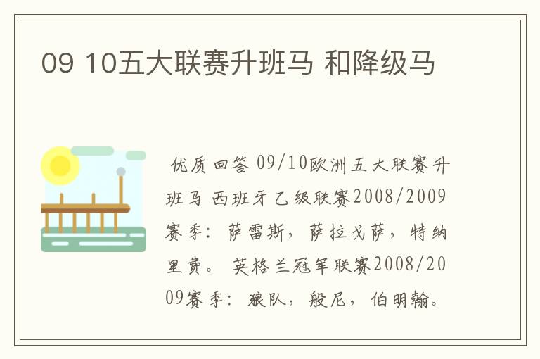 09 10五大联赛升班马 和降级马