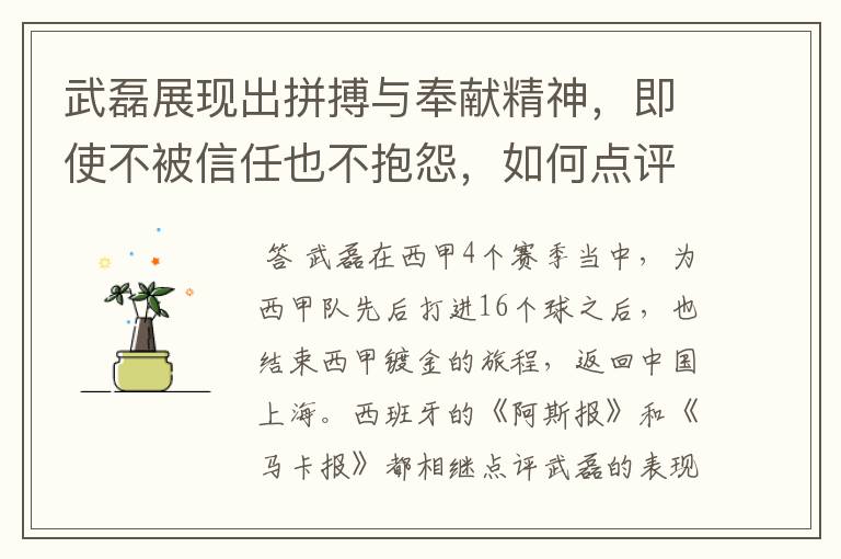 武磊展现出拼搏与奉献精神,即使不被信任也不抱怨,如何点评他在西甲表现?