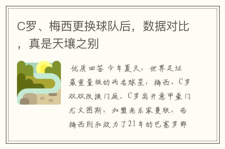C罗、梅西更换球队后,数据对比,真是天壤之别
