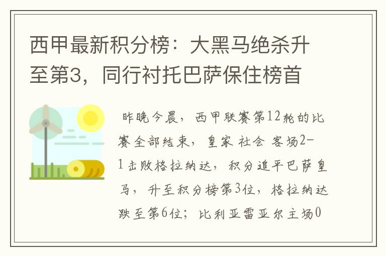 西甲最新积分榜：大黑马绝杀升至第3，同行衬托巴萨保住榜首