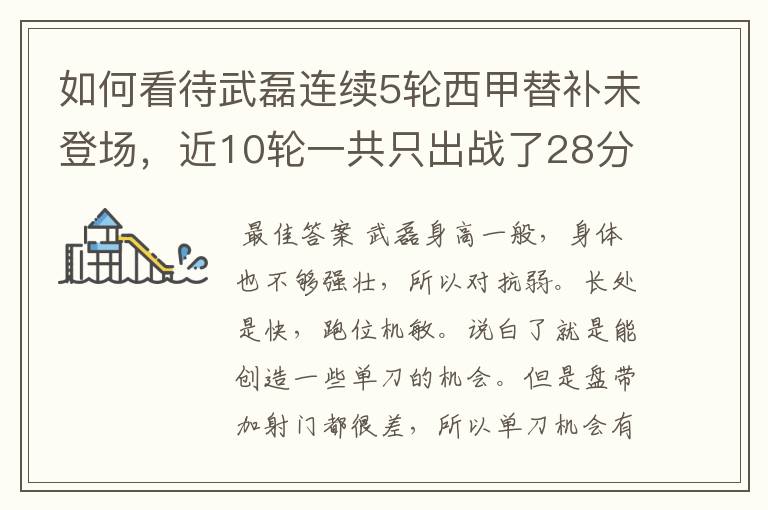 如何看待武磊连续5轮西甲替补未登场,近10轮一共只出战了28分钟?