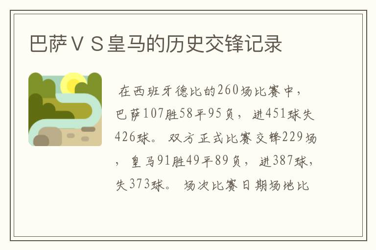 巴萨VS皇马的历史交锋记录