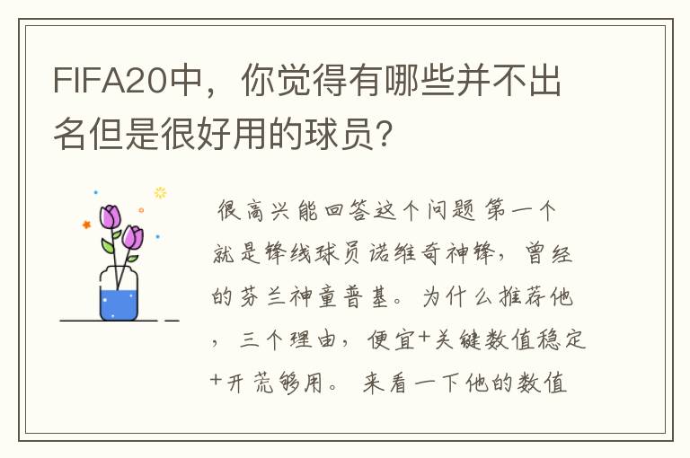 FIFA20中,你觉得有哪些并不出名但是很好用的球员?