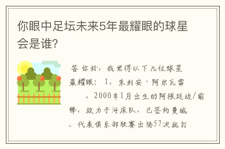你眼中足坛未来5年最耀眼的球星会是谁?