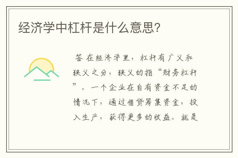 经济学中杠杆是什么意思?