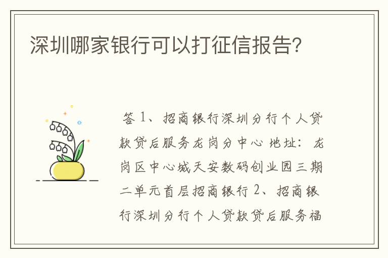 深圳哪家银行可以打征信报告?