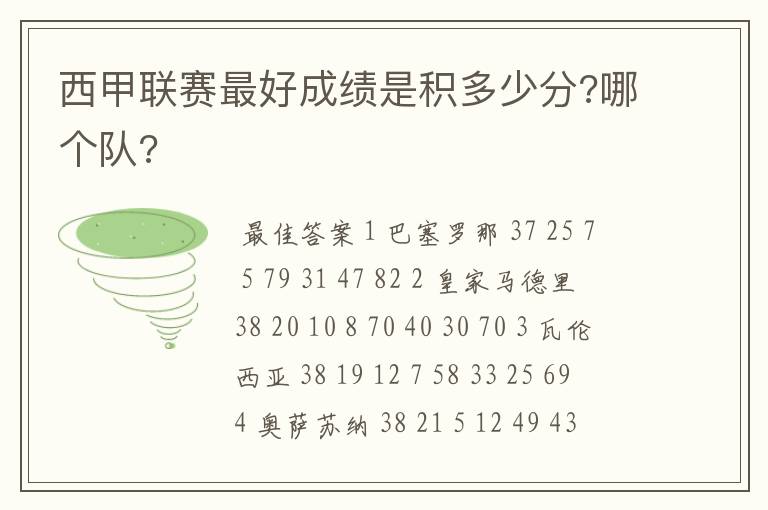 西甲联赛最好成绩是积多少分?哪个队?