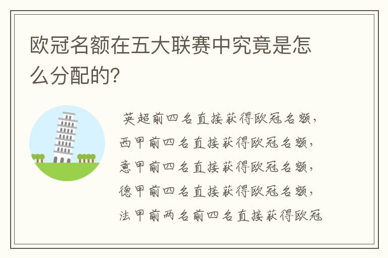 欧冠名额在五大联赛中究竟是怎么分配的?