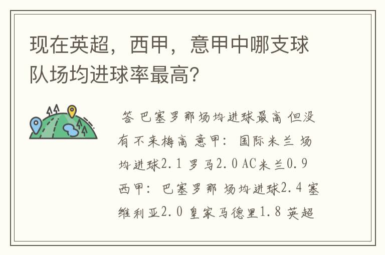 现在英超,西甲,意甲中哪支球队场均进球率最高?