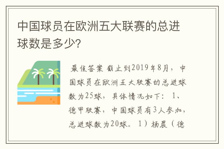 中国球员在欧洲五大联赛的总进球数是多少?