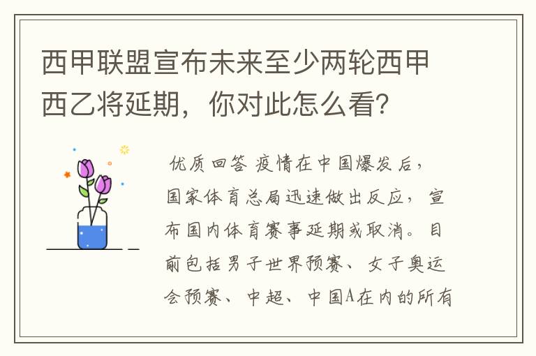 西甲联盟宣布未来至少两轮西甲西乙将延期,你对此怎么看?