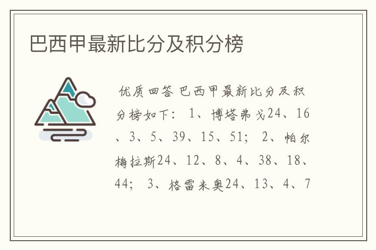巴西甲最新比分及积分榜