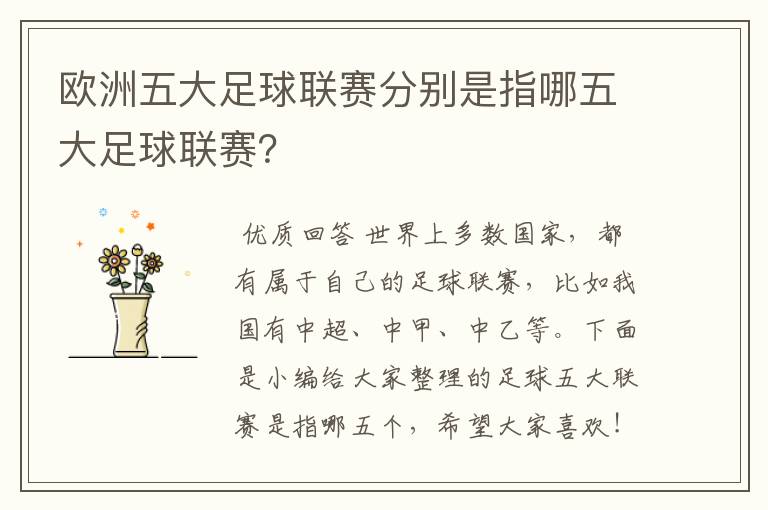 欧洲五大足球联赛分别是指哪五大足球联赛?