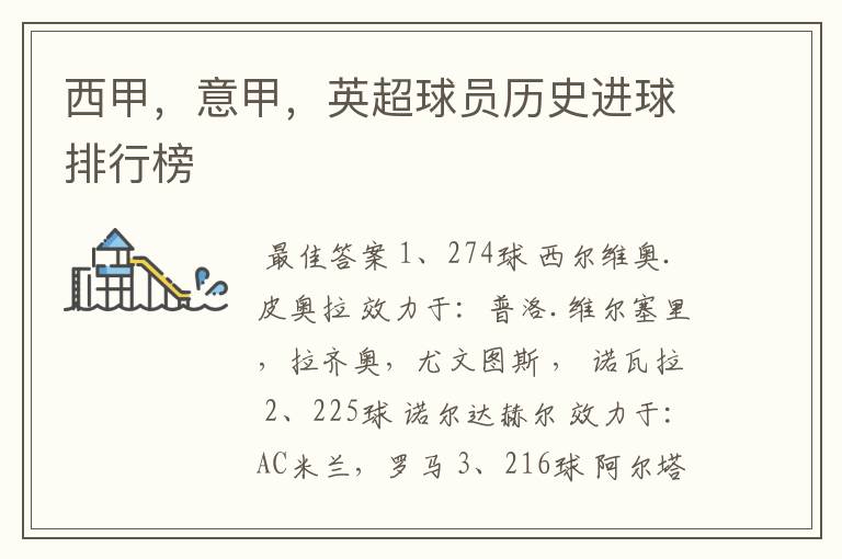 西甲,意甲,英超球员历史进球排行榜