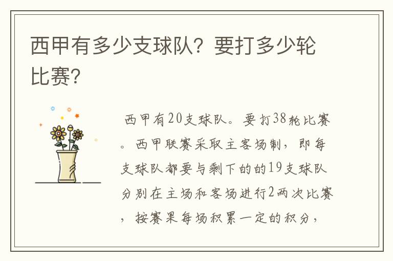 西甲有多少支球队?要打多少轮比赛?