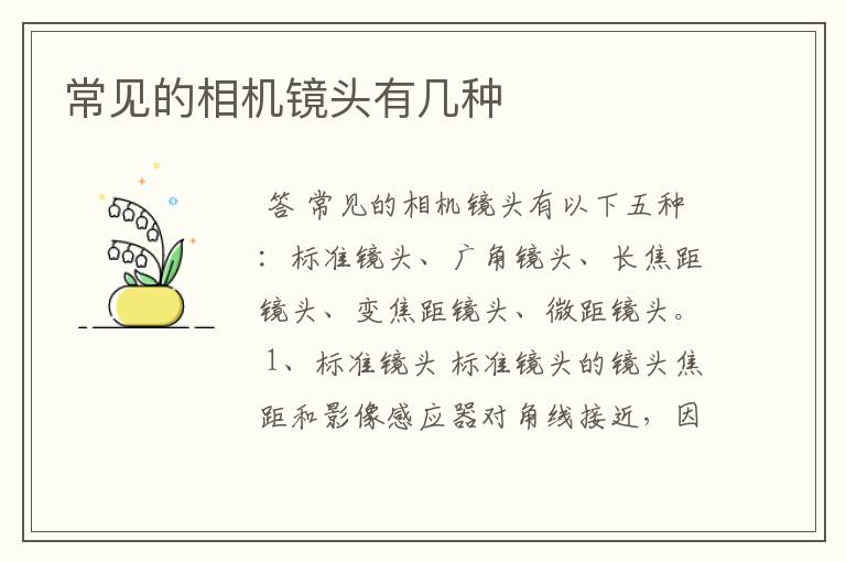 常见的相机镜头有几种