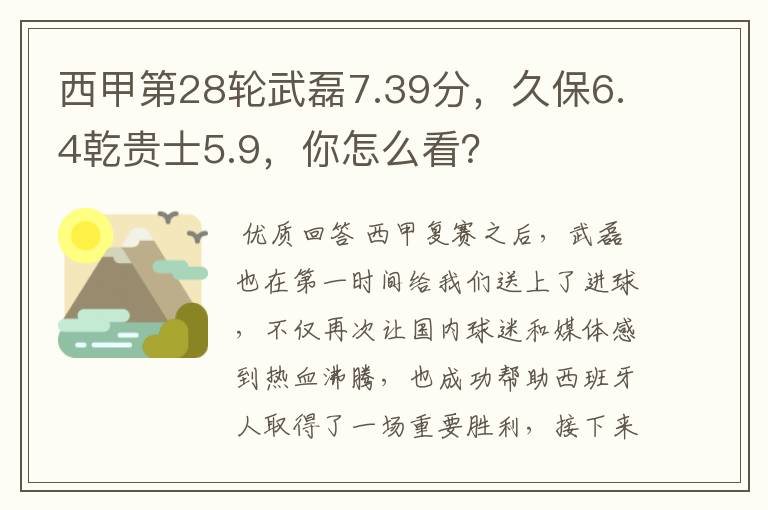 西甲第28轮武磊7.39分,久保6.4乾贵士5.9,你怎么看?