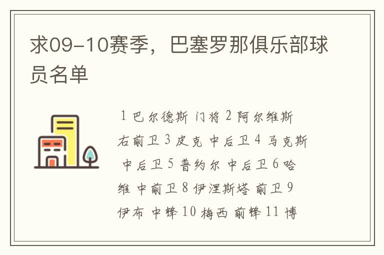 求09-10赛季,巴塞罗那俱乐部球员名单