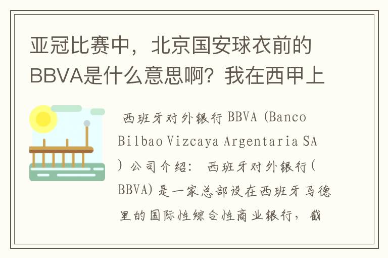 亚冠比赛中,北京国安球衣前的BBVA是什么意思啊?我在西甲上好像也见到过