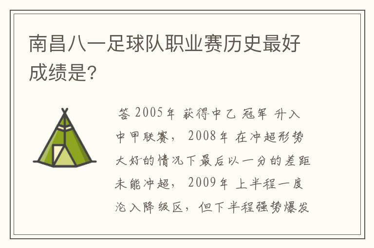 南昌八一足球队职业赛历史最好成绩是?