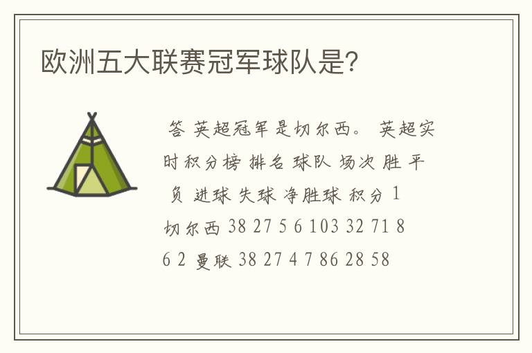 欧洲五大联赛冠军球队是?