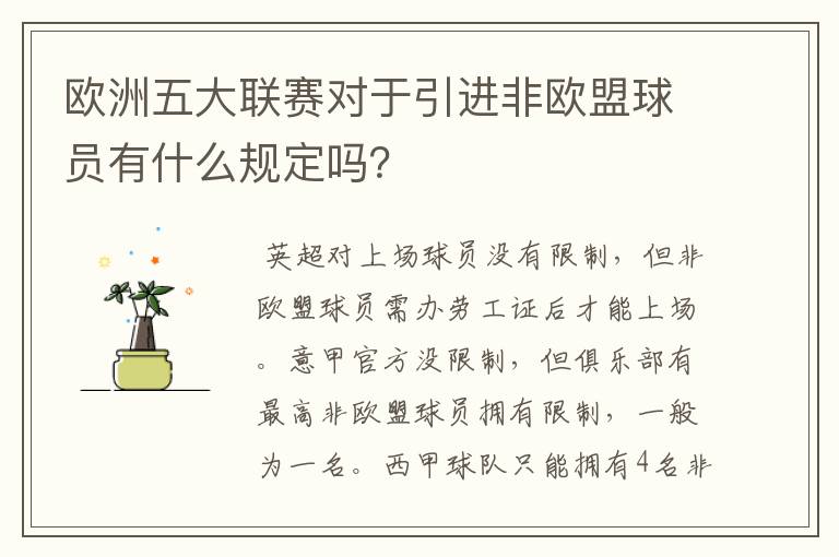 欧洲五大联赛对于引进非欧盟球员有什么规定吗?
