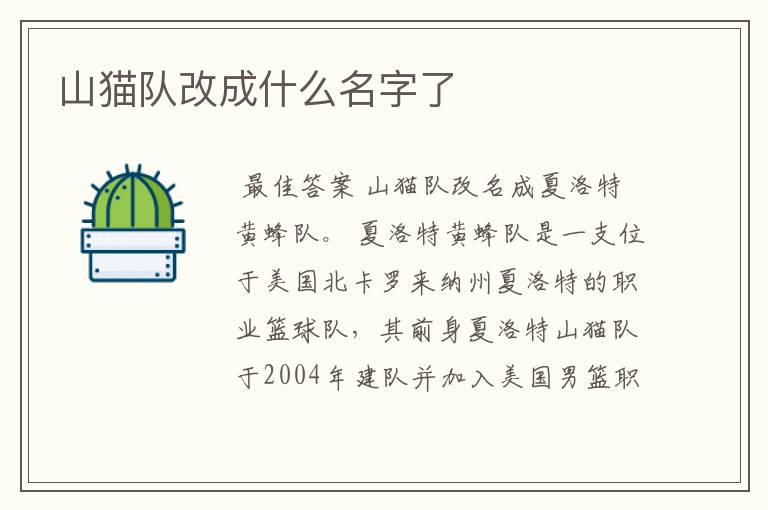 山猫队改成什么名字了