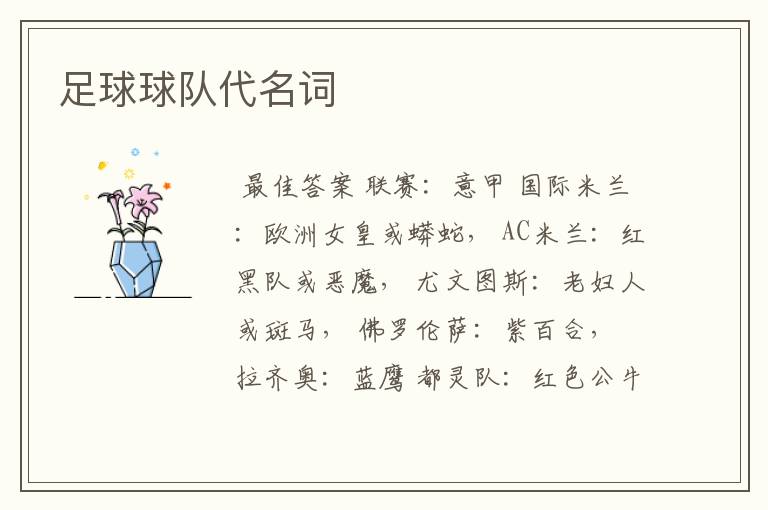 足球球队代名词