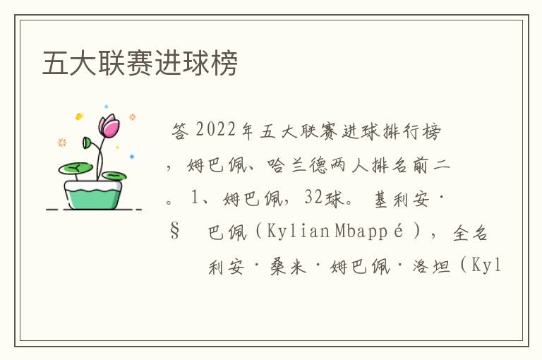 五大联赛进球榜
