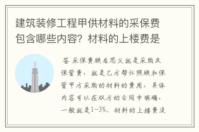 建筑装修工程甲供材料的采保费包含哪些内容?材料的上楼费是否有此说法,如何计量?