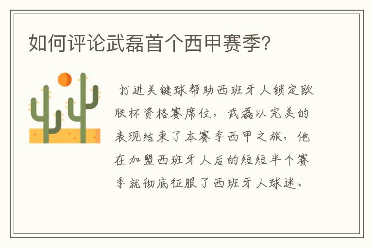 如何评论武磊首个西甲赛季?
