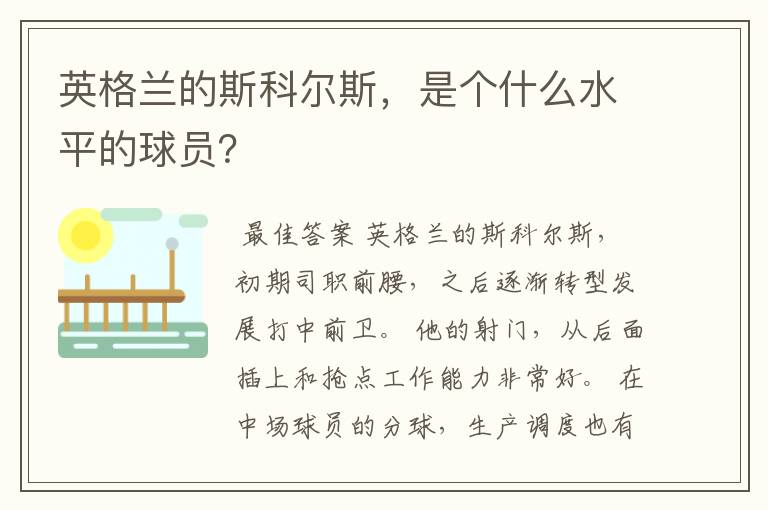 英格兰的斯科尔斯,是个什么水平的球员?
