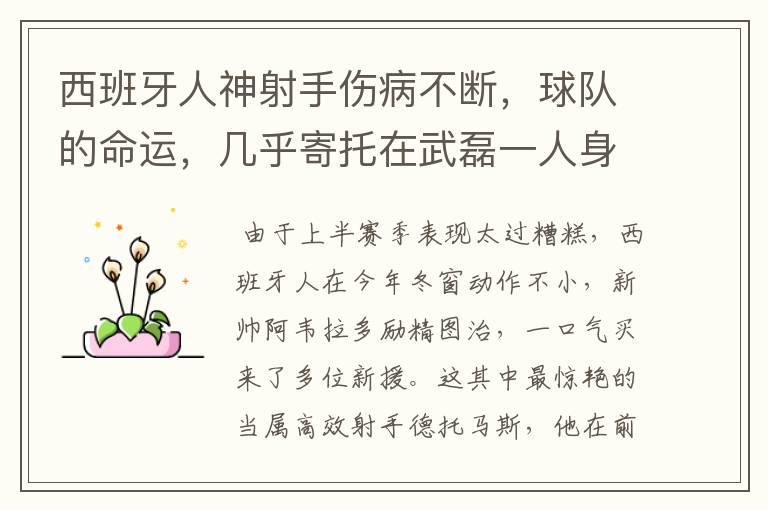 西班牙人神射手伤病不断,球队的命运,几乎寄托在武磊一人身上