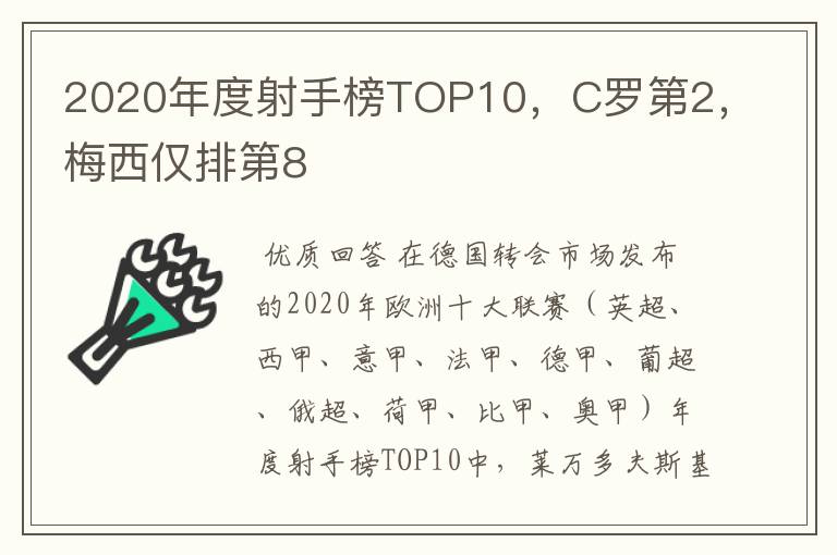 2020年度射手榜TOP10,C罗第2,梅西仅排第8