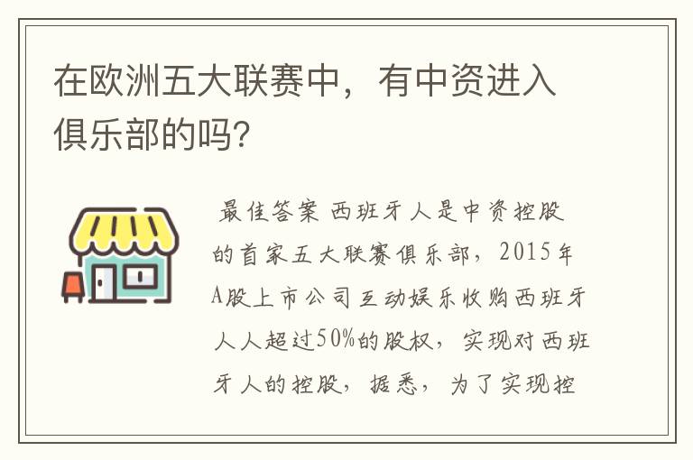 在欧洲五大联赛中,有中资进入俱乐部的吗?