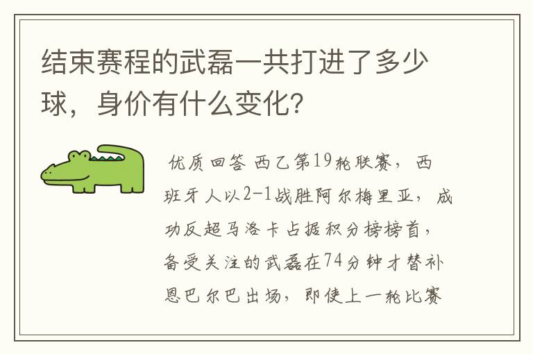 结束赛程的武磊一共打进了多少球,身价有什么变化?