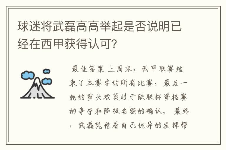 球迷将武磊高高举起是否说明已经在西甲获得认可?