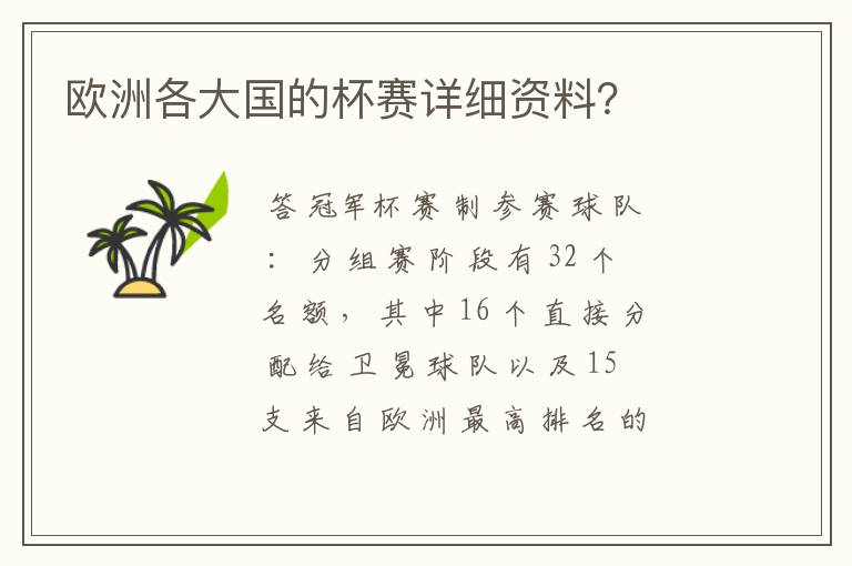 欧洲各大国的杯赛详细资料?