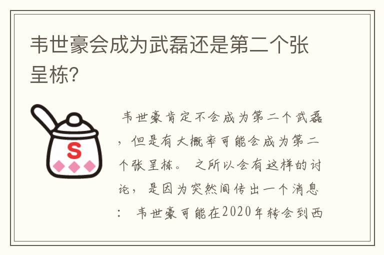 韦世豪会成为武磊还是第二个张呈栋?