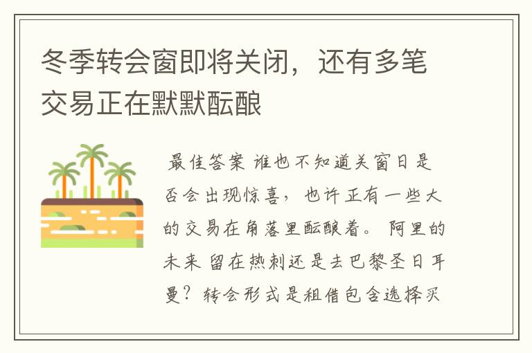 冬季转会窗即将关闭,还有多笔交易正在默默酝酿
