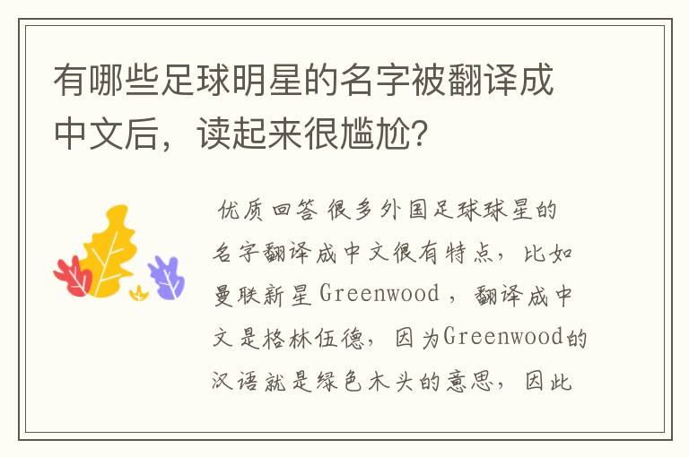 有哪些足球明星的名字被翻译成中文后,读起来很尴尬?