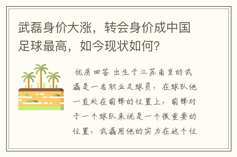 武磊身价大涨,转会身价成中国足球最高,如今现状如何?