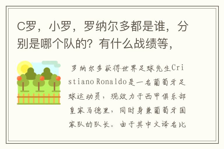 C罗,小罗,罗纳尔多都是谁,分别是哪个队的?有什么战绩等,尽量具体点吧!