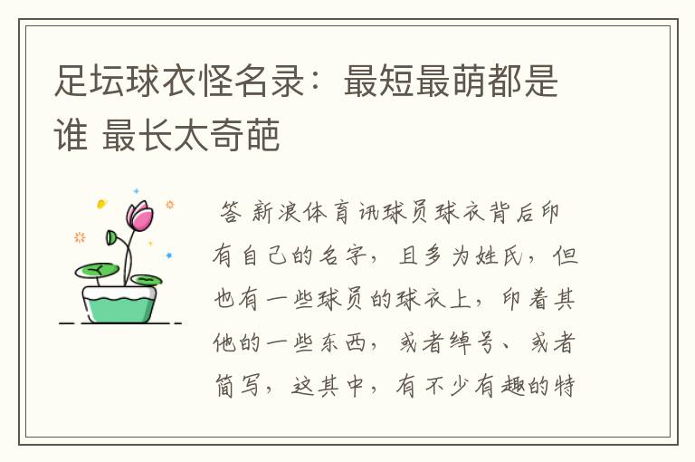 足坛球衣怪名录:最短最萌都是谁 最长太奇葩
