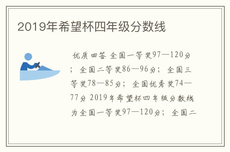 2019年希望杯四年级分数线