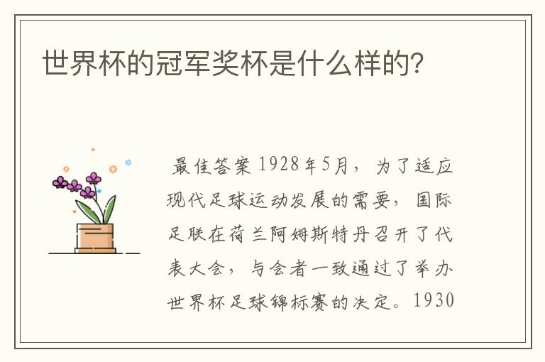 世界杯的冠军奖杯是什么样的?