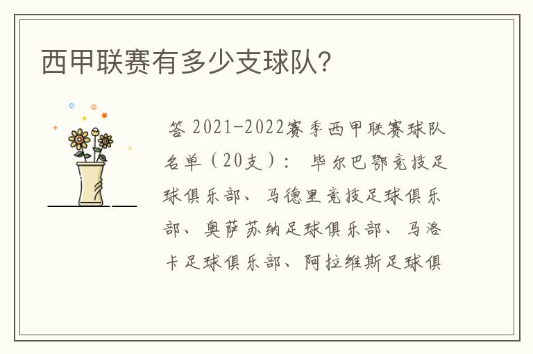 西甲联赛有多少支球队?