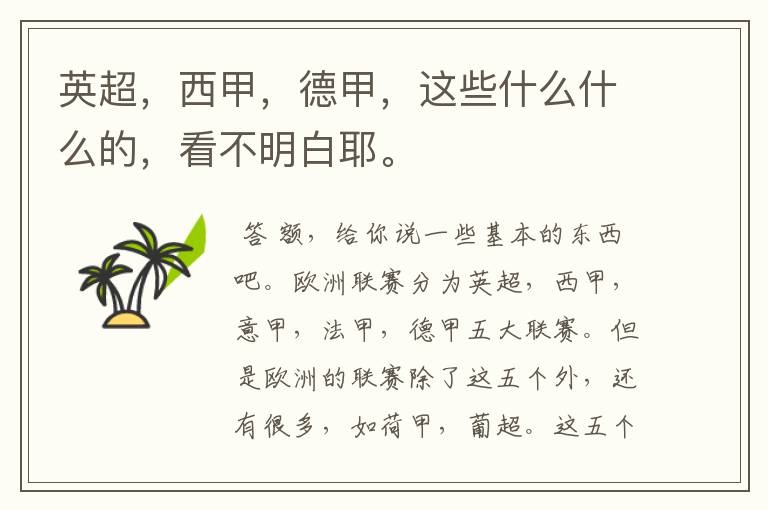 英超,西甲,德甲,这些什么什么的,看不明白耶。