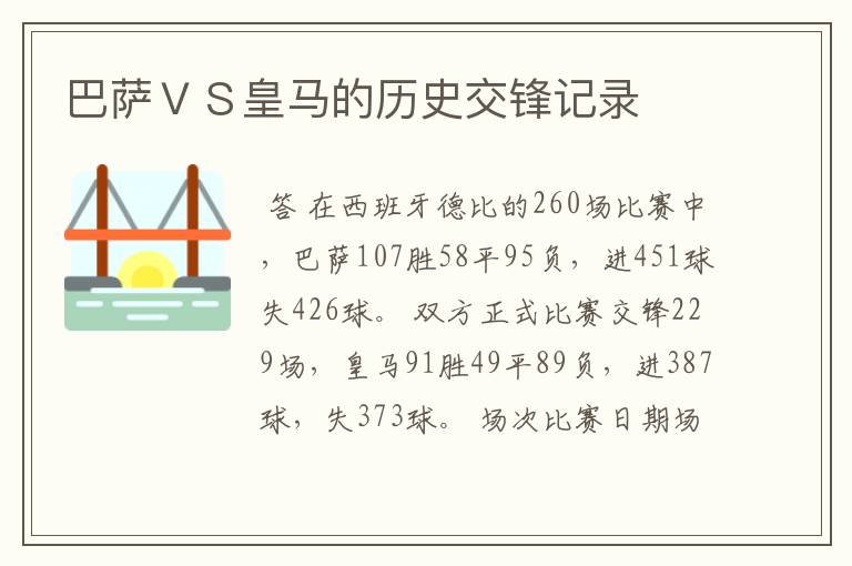 巴萨VS皇马的历史交锋记录