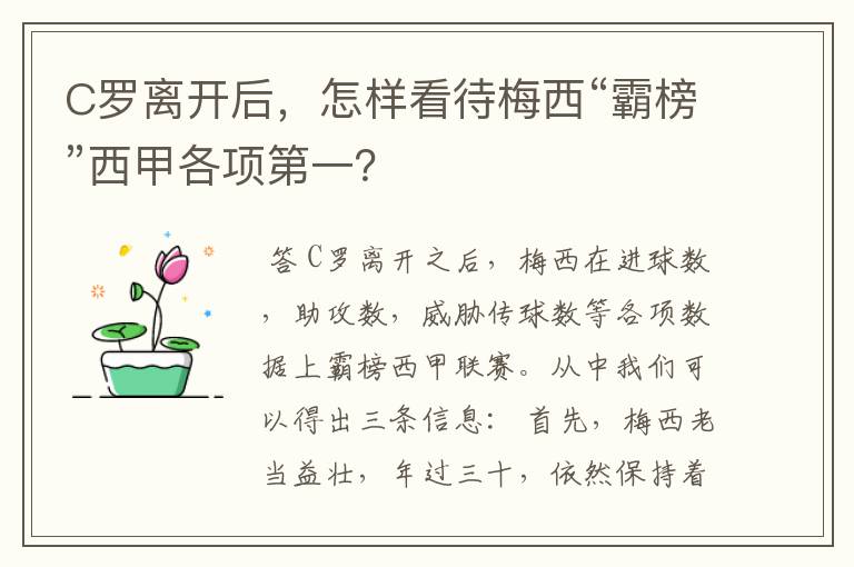 C罗离开后,怎样看待梅西“霸榜”西甲各项第一?
